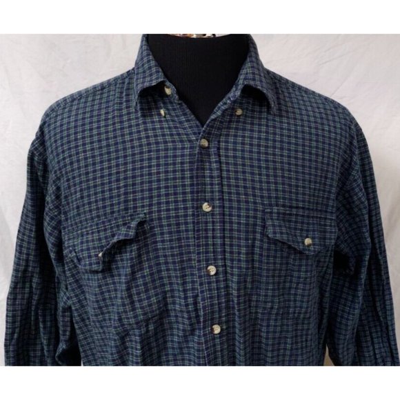 Roper XL Green Blue Check Long Sleeve Button Down Heavyweight Western Shirt - Picture 3 of 11